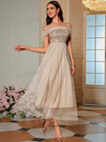 SHEIN Belle Off Shoulder Contrast Sequin Mesh Bridesmaid Dress