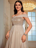 SHEIN Belle Off Shoulder Contrast Sequin Mesh Bridesmaid Dress