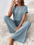 SHEIN Essnce Solid Ribbed Knit Batwing Sleeve Jumpsuit