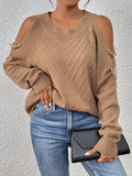 SHEIN LUNE Cold Shoulder Chain Detail Sweater