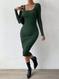 SHEIN Privé Scoop Neck Ribbed Knit Bodycon Sweater Dress