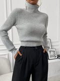 SHEIN Privé Turtleneck Ribbed Knit Turtleneck Sweater