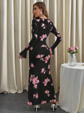 SHEIN Privé Women's Floral Print Ruffle Hem Dress