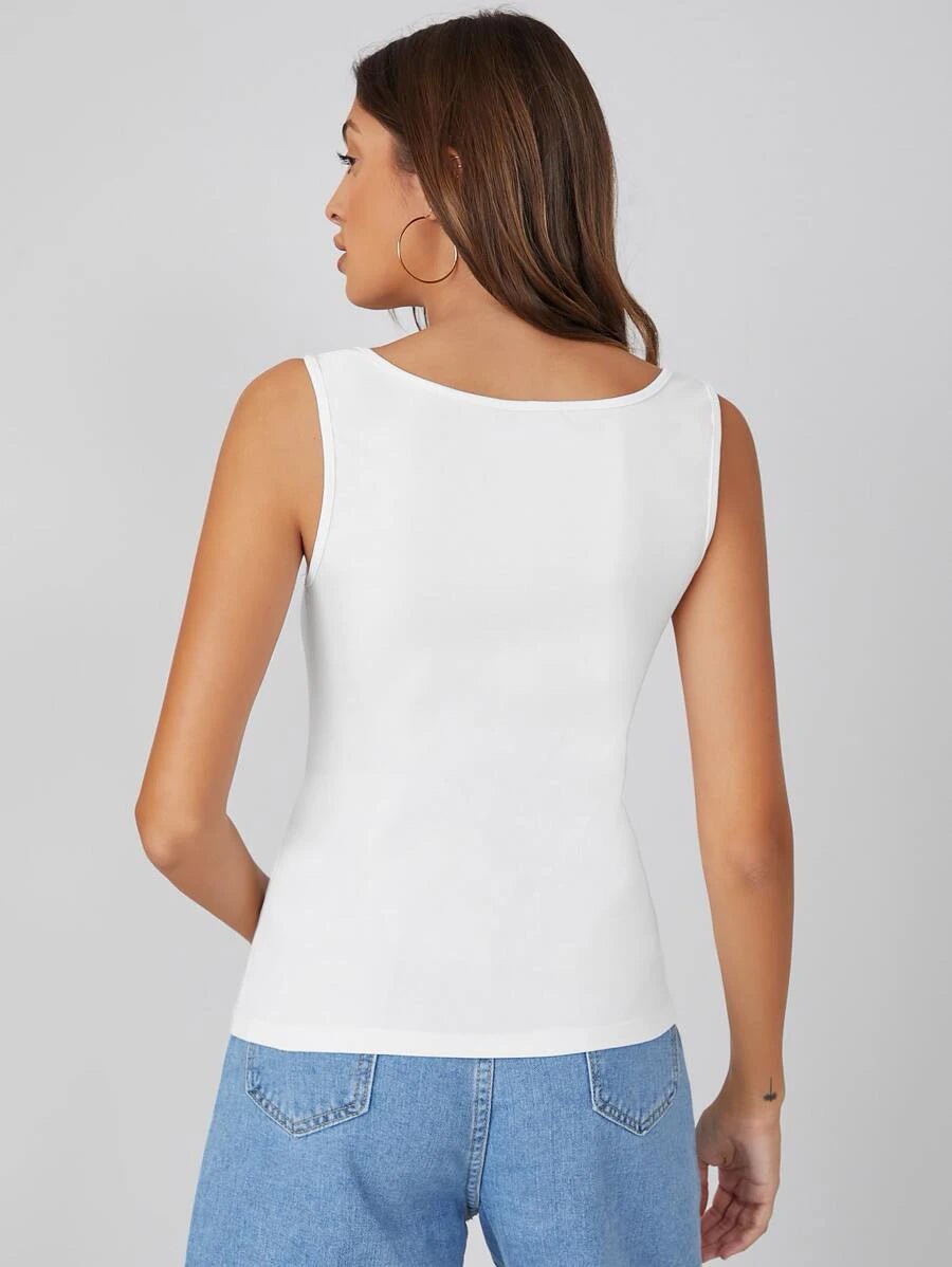 Shein Basics Square Neck Solid Tank Top, Top