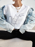 Shein Cat And Figure Graphic Tee