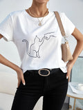 Shein Cat And Figure Graphic Tee