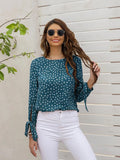 Shein Ditsy Floral Keyhole Back Knot Cuff Blouse