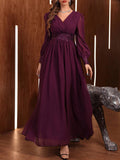 Shein Floral Embroidery Sequin Decor Lantern Sleeve Chiffon Formal Dress