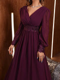 Shein Floral Embroidery Sequin Decor Lantern Sleeve Chiffon Formal Dress