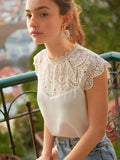 SHEIN Guipure Lace Panel Cap Sleeve Blouse