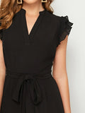 Shein Layered Pleated Sleeve Belted Jumpsuit
