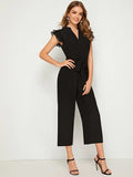 Shein Layered Pleated Sleeve Belted Jumpsuit