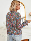 Shein Notch Neck Puff Sleeve Ditsy Floral Blouse