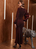 Shein Rhinestone Split Lantern Sleeve Glitter Dress