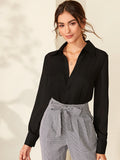 Shein Solid Hiddened Button Placket Blouse