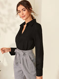 Shein Solid Hiddened Button Placket Blouse
