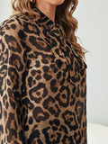 Shein Tie Neck Leopard Chiffon Top