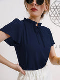 Shein Tie Neck Puff Sleeve Blouse