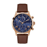 Guess Porter Brown Leather Strap Blue Dial Chronograph Quartz Watch for Gents - GW0011G4
