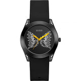 Guess Time to Give Black Silicone Strap Black Dial Quartz Watch for Ladies - W0023L10