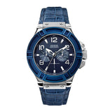 Guess Rigor Blue Leather Strap Blue Dial Chronograph Quartz Watch for Gents - W0040G7