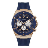 Guess Blue Silicone Strap Blue Dial Chronograph Quartz Watch for Gents - W0057G2