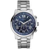 Guess Horizon Silver Stainless Steel Blue Dial Chronograph Quartz Watch for Gents - W0379G3