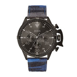 Guess Rover Multi Color Denim Strap Black Dial Chronograph Quartz Watch for Gents - W0480G3