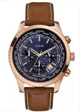 Guess Pursuit Brown Leather Strap Blue Dial Chronograph Quartz Watch for Gents - W0500G1