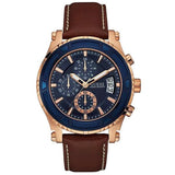 Guess Pinnacle Brown Leather Strap Blue Dial Chronograph Quartz Watch for Gents - W0673G3