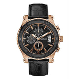 Guess Pinnacle Black Leather Strap Black Dial Chronograph Quartz Watch for Gents - W0673G5