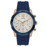 Guess Caliber Blue Silicone Strap White Dial Chronograph Quartz Watch for Gents - W0864G5