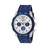 Guess Caliber Blue Silicone Strap White Dial Chronograph Quartz Watch for Gents - W0864G6