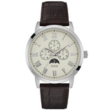Guess Delancy Brown Leather Strap White Dial Quartz Watch for Gents - W0870G1