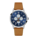 Guess Delancy Brown Leather Strap Blue Dial Quartz Watch for Gents - W0870G4