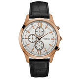 Guess Hudson Black Leather Strap Silver Dial Chronograph Quartz Watch for Gents - W0876G2