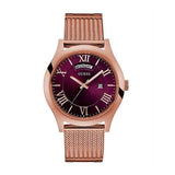 Guess Metropolitan Rose Gold Mesh Bracelet Purple Dial Quartz Watch for Gents - W0923G3