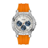 Guess Turbo Orange Silicone Strap Silver Dial Chronograph Quartz Watch for Gents - W0966G1