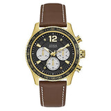 Guess Fleet Brown Leather Strap Black Dial Chronograph Quartz Watch for Gents - W0970G2
