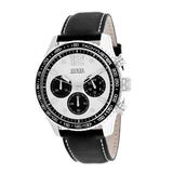 Guess Fleet Black Leather Strap White Dial Chronograph Quartz Watch for Gents - W0970G4