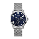 Guess Voyage Silver Mesh Bracelet Blue Dial Quartz Watch for Gents - W1040G1