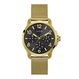 Guess Voyage Gold Mesh Bracelet Black Dial Quartz Watch for Gents - W1040G3