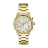 Guess Solar Gold Stainless Steel Silver Dial Chronograph Quartz Watch for Ladies - W1069L2