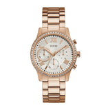 Guess Solar Rose Gold Stainless Steel Silver Dial Chronograph Quartz Watch for Ladies - W1069L3