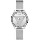 Guess Tri Glitz Silver Mesh Bracelet Silver Dial Quartz Watch for Ladies - W1142L1