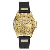 Guess Lady Frontier Black Silicone Strap Gold Dial Quartz Watch for Ladies - W1160L1