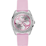 Guess G-Twist Pink Silicone Strap Silver Dial Quartz Watch for Ladies - W1240L1