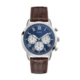 Guess Hendrix Brown Leather Strap Blue Dial Chronograph Quartz Watch for Gents - W1261G1