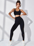 SHEIN Yoga Sxy 2pcs Seamless Fitness Yoga Suit Gym Outfits Set Strappy Back Cami Scrunch Butt Hollow Out Tights