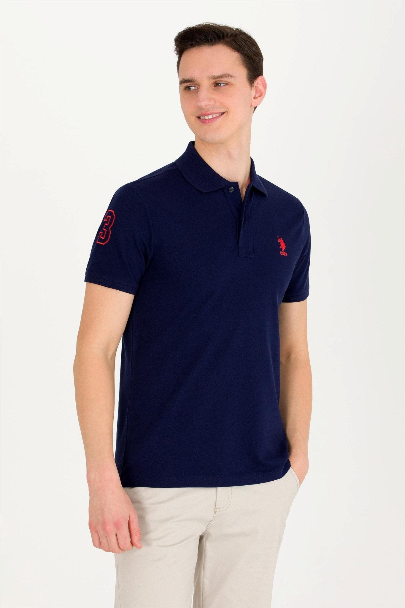 USPA Men's Navy Blue Basic Polo Neck T-Shirt